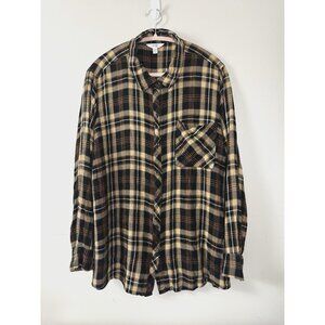 Womens Plus Size 3X Black Tan Flannel Plaid Button Down Shirt Grunge Fall Layers